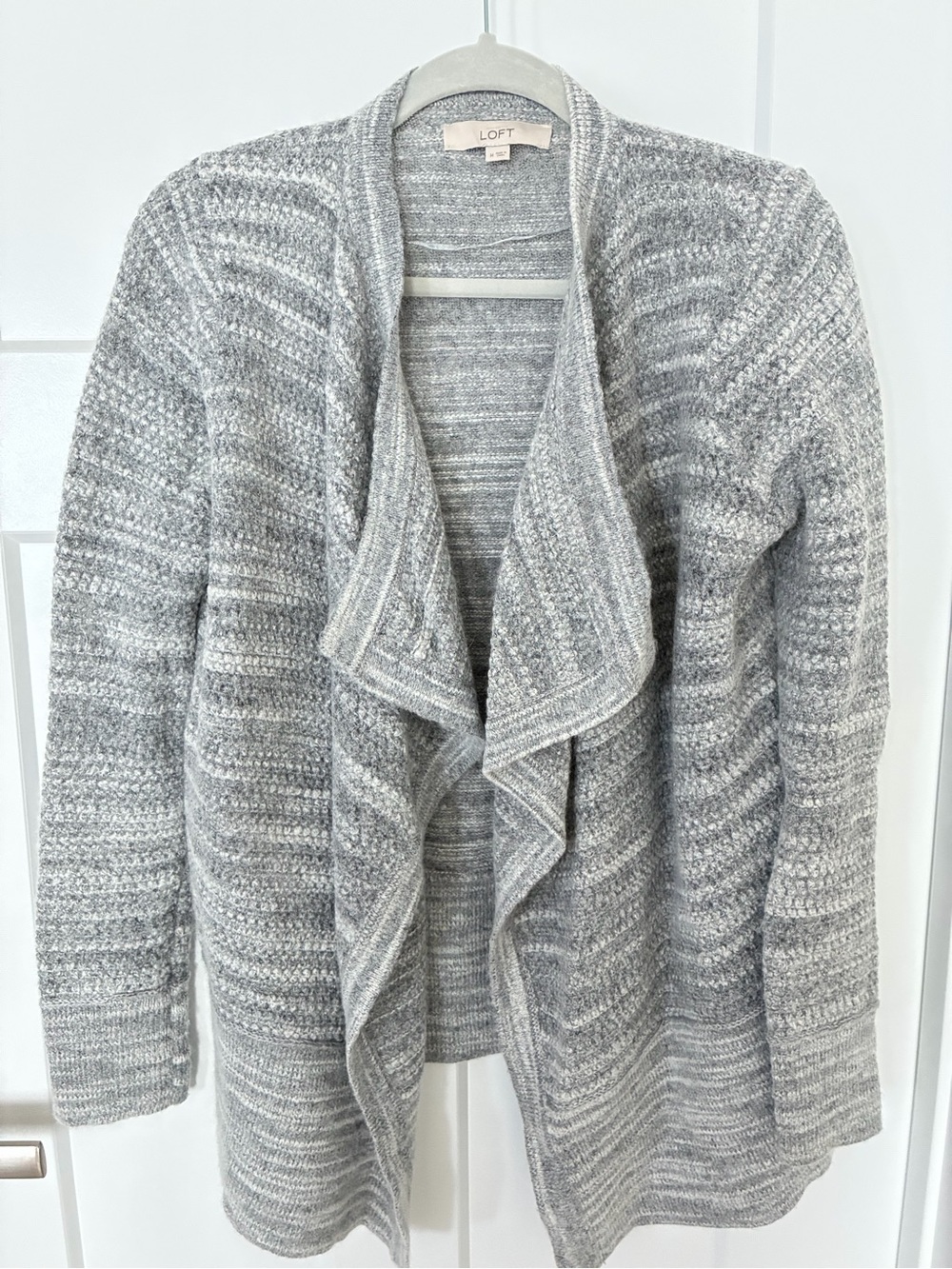 LOFT Light Grey Open-Front Draped Knit Cardigan